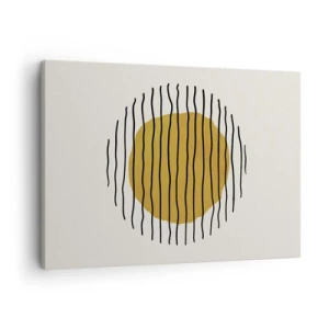 Quadro em tela - Um motivo minimalista com um círculo amarelo e linhas pretas. - 70x50cm - Abstração a tremer com o calor - Decoração de parede moderna para a sala de estar e quarto ARTTOR