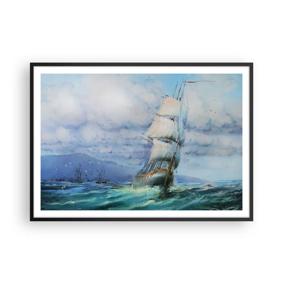 Pôster com moldura preta - Bons ventos - 100x70 cm