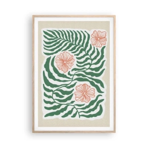 Pôster com moldura de carvalho claro - Florescendo em verde - 70x100 cm