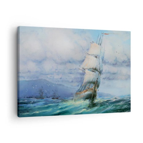 Quadro em tela - Um navio em um mar tempestuoso - 70x50cm - Bons ventos - Decoração de parede moderna para a sala de estar e quarto ARTTOR