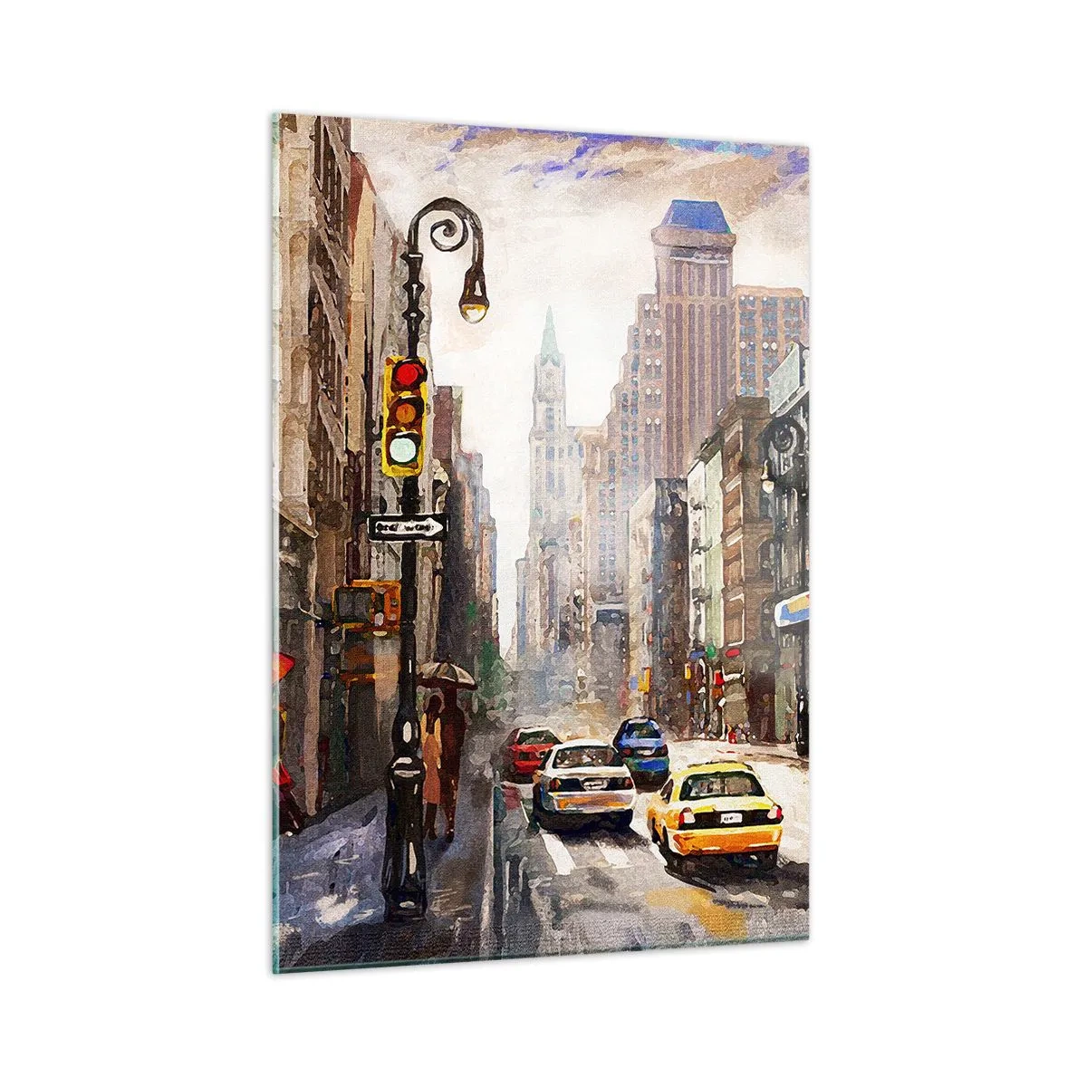 Quadro em vidro - Nova York – colorida também na chuva  - 50x70 cm