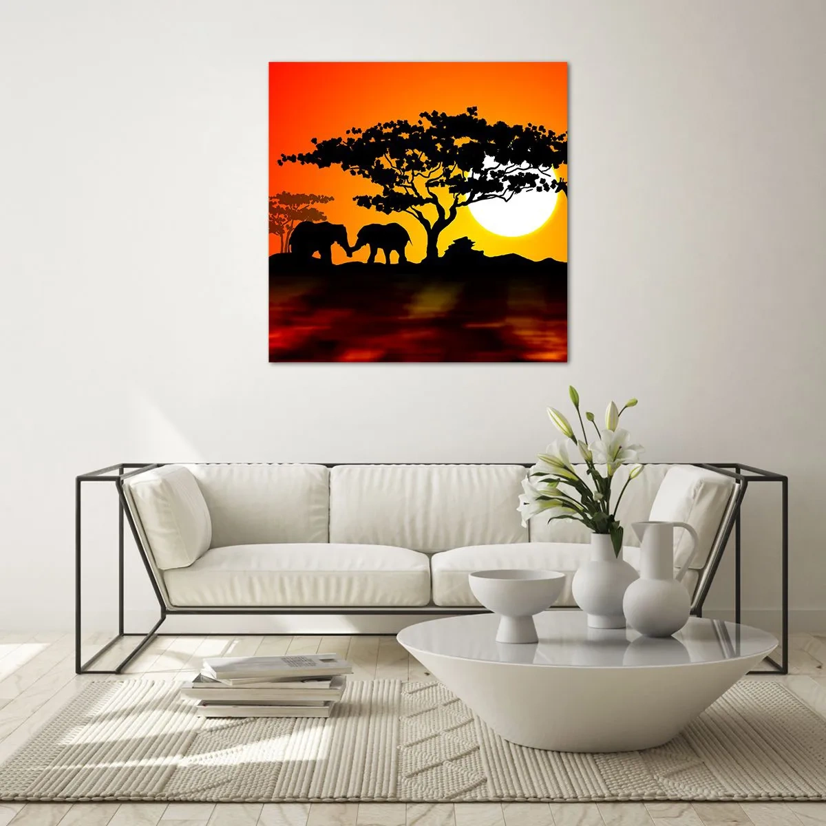 Quadro em vidro - Encontro na savana - 40x40 cm