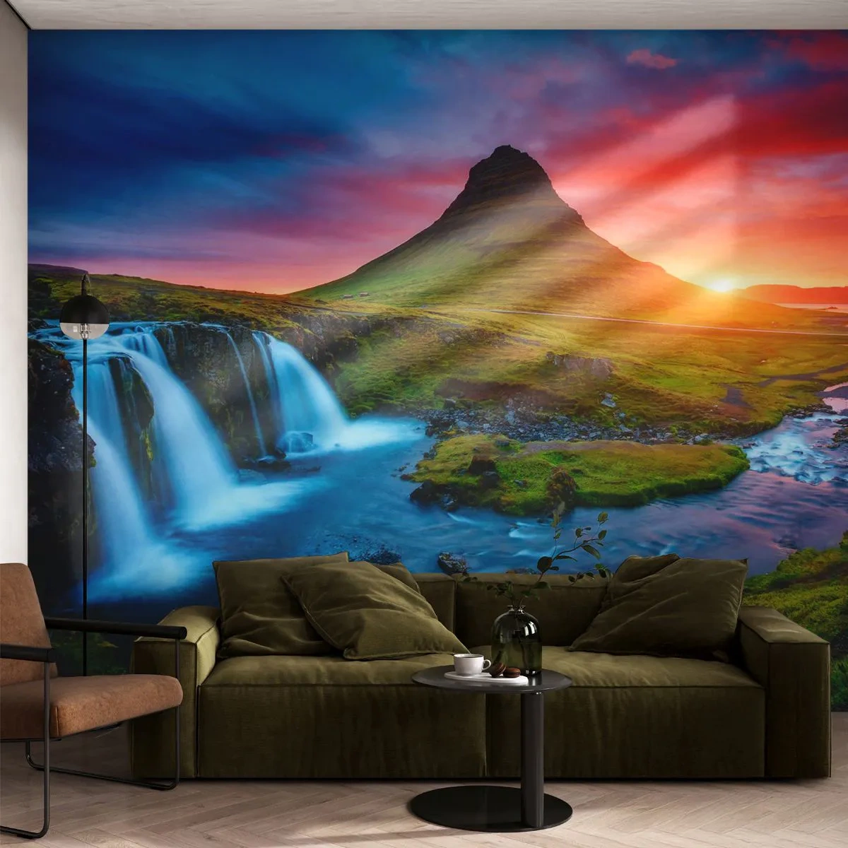 Papel de Parede Premium Sand - Islândia - fogo e água - Paisagem, Islândia, Kirkjufellsfoss - 100x70 cm