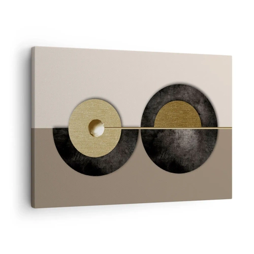 Quadro em tela - Círculos abstratos em tons de dourado e marrom - 70x50cm - Variações ao redor do círculo - Decoração de parede moderna para a sala de estar e quarto ARTTOR