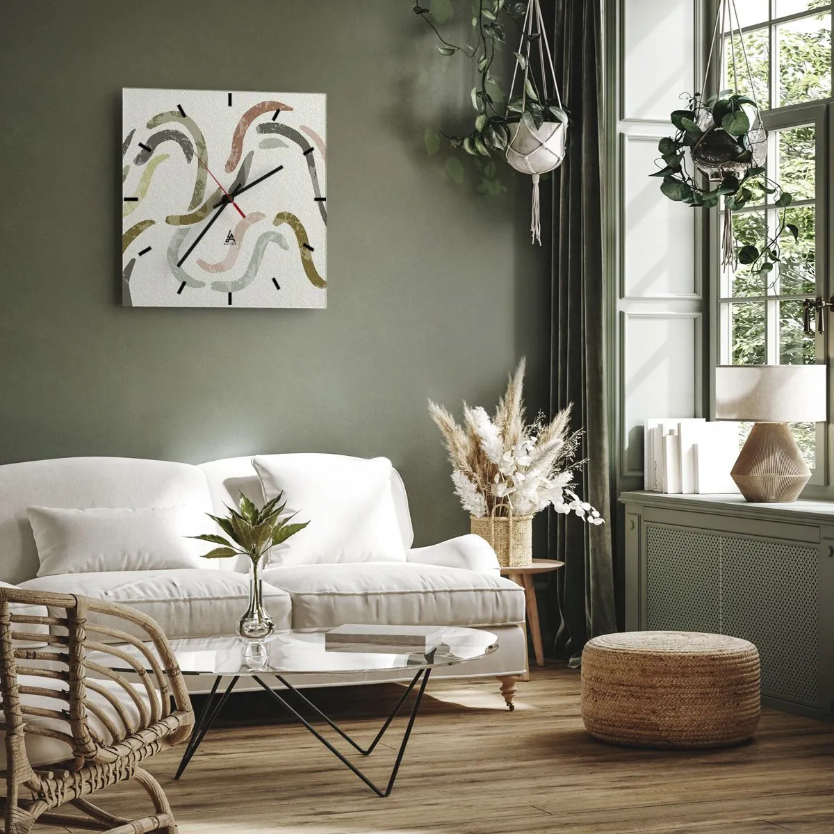Relógio de parede - Relógio em vidro - Uma alegre dança de abstração - 40x40 cm