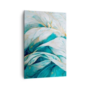 Quadro em tela - Abstração azul com lema dourado - 70x100 cm