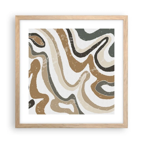 Pôster com moldura de carvalho claro - Meandros de cores da terra - 40x40 cm