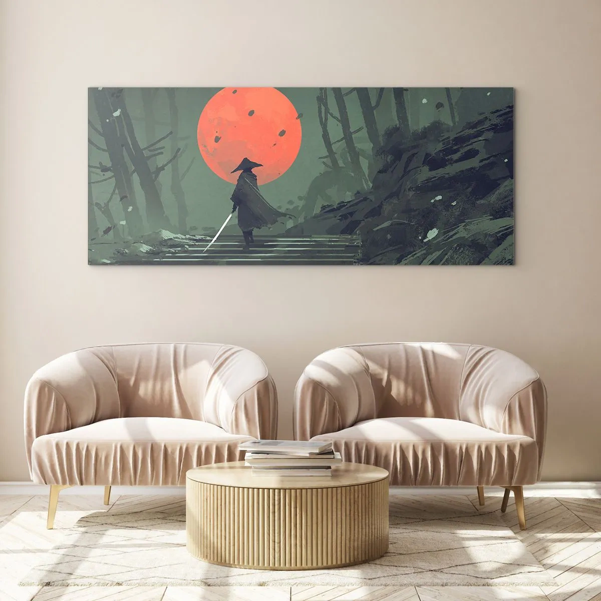 Quadro em vidro - O guerreiro da lua vermelha - 120x50 cm