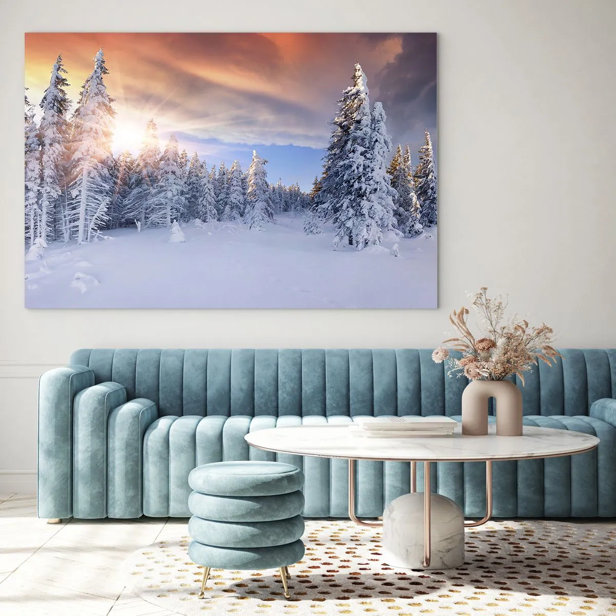 Quadro em vidro - Espetáculo de neve da natureza - 120x80 cm