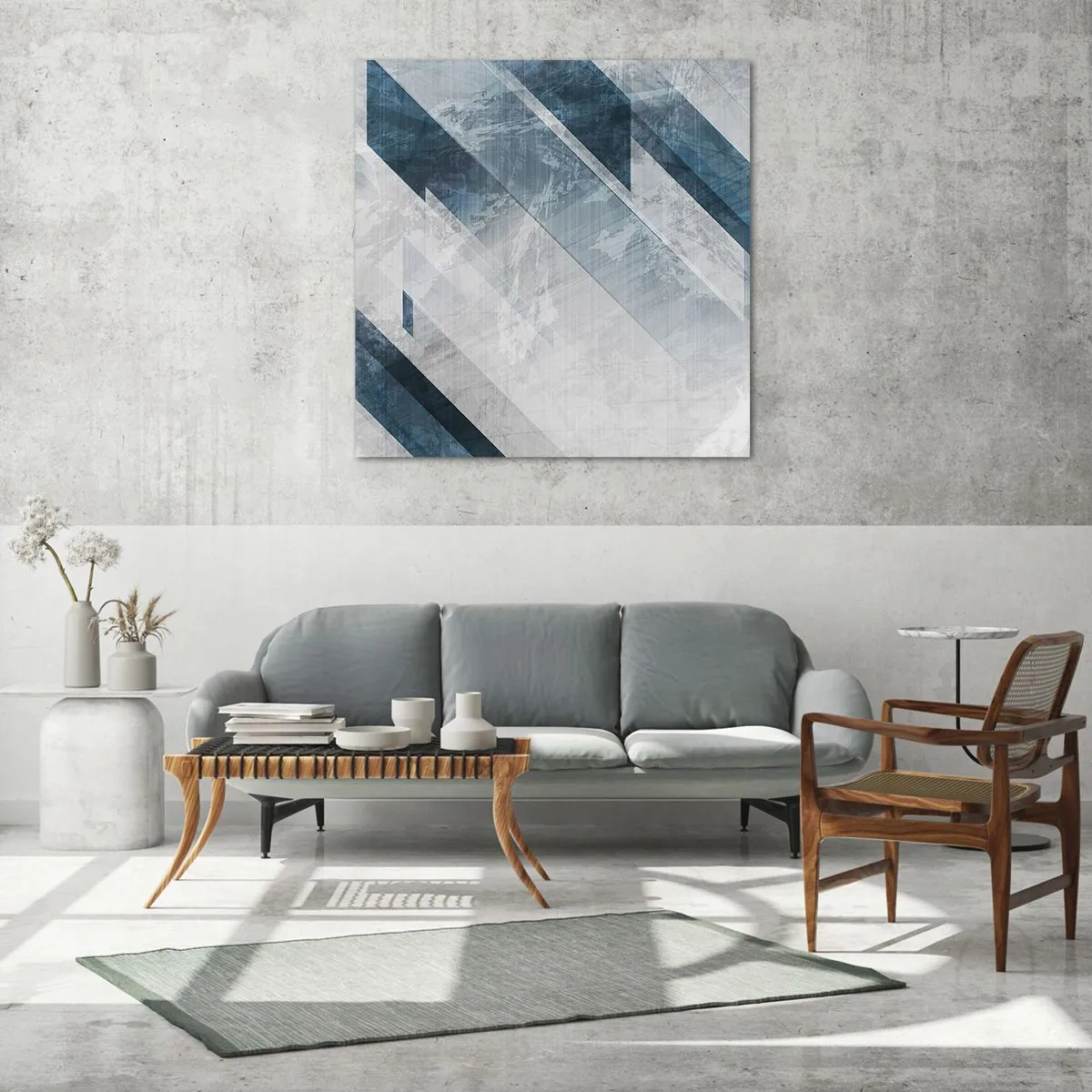 Quadro em vidro - Arte espacial – movimento cinzento - 40x40 cm