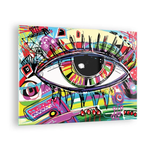 Quadro em vidro - Olho colorido em estilo abstrato - 70x50cm - Olho colorido - alma colorida - Decoração de parede moderna para a sala de estar e quarto ARTTOR