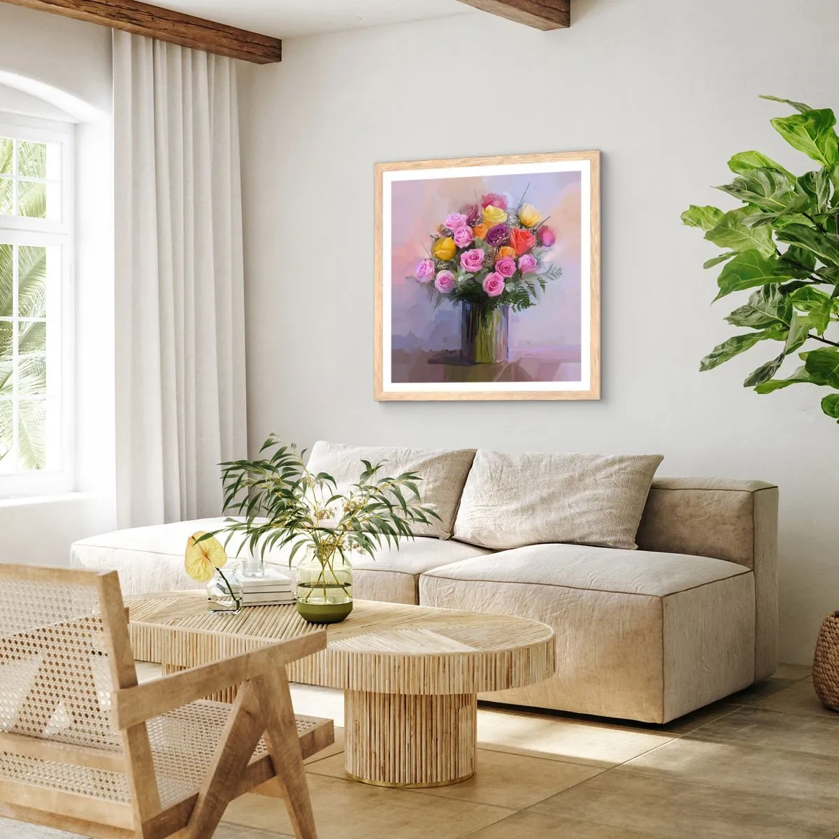 Pôster com moldura de carvalho claro - Beleza retida - 50x50 cm