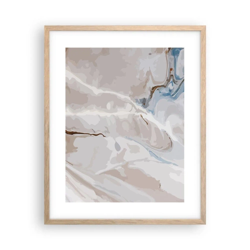 Pôster com moldura de carvalho claro - Meandros azuis sob branco - 40x50 cm