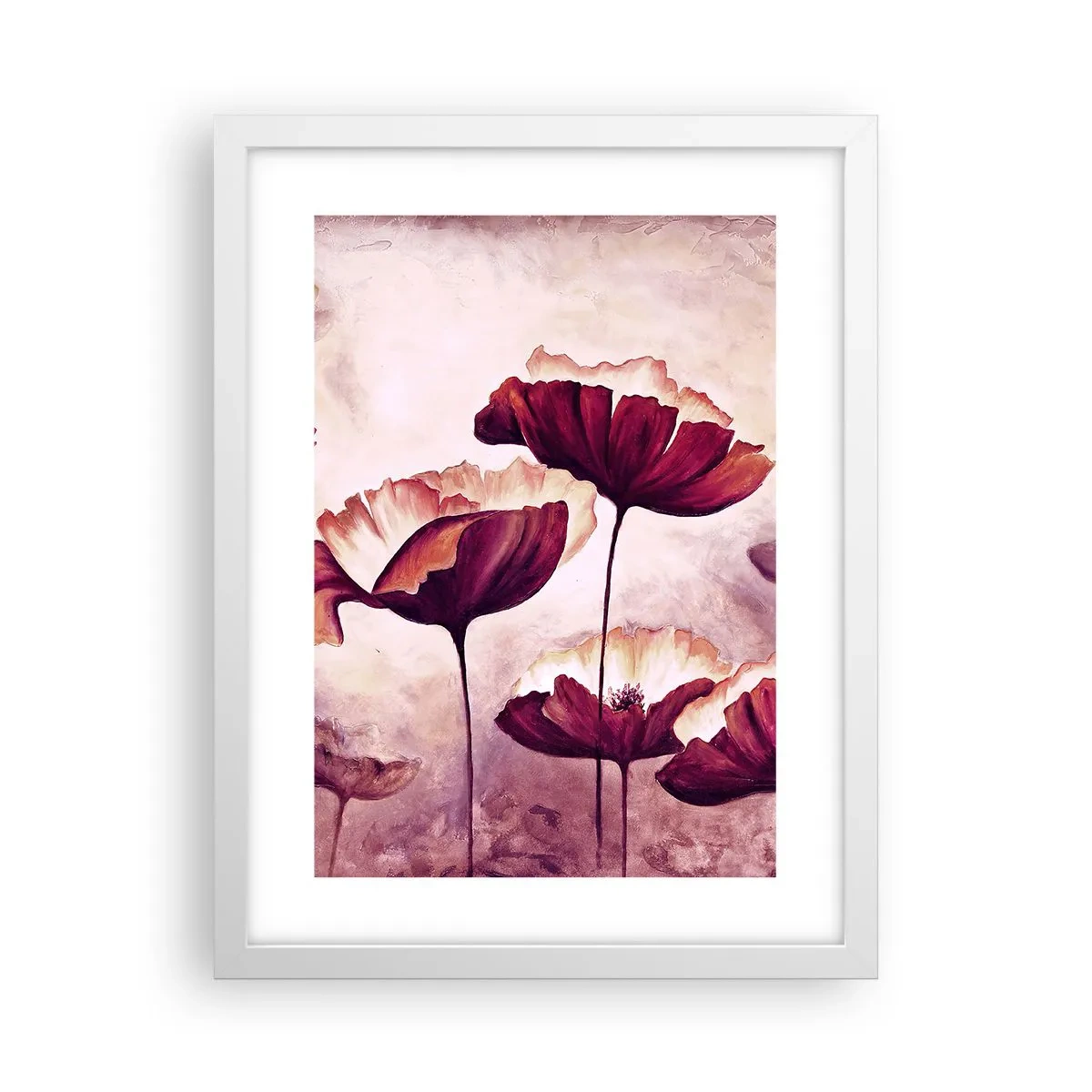 Pôster em moldura branca - Pétala vermelha e branca - 30x40 cm