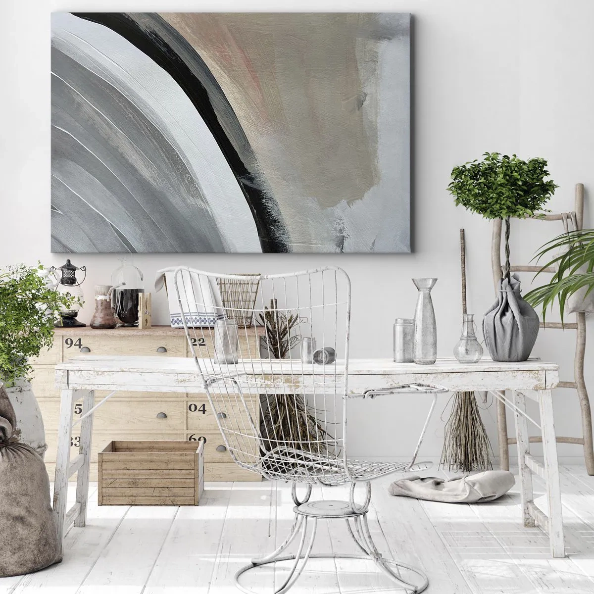 Quadro em tela - Composição: arco preto e cinza - 120x80 cm