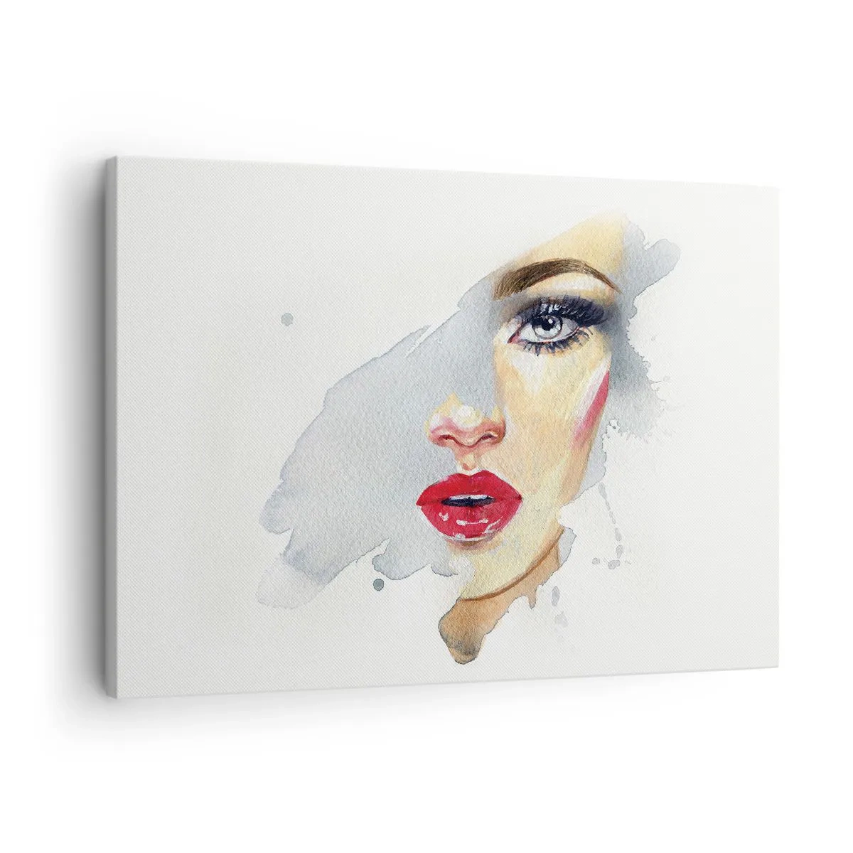 Quadro em tela - Um retrato em aquarela de uma mulher com um olhar intenso. - 70x50cm - Reflexão numa gota de água - Decoração de parede moderna para a sala de estar e quarto ARTTOR