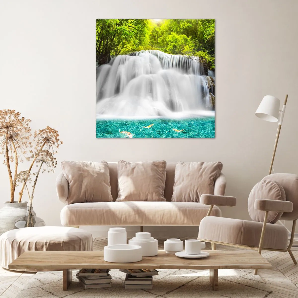 Quadro em tela - Cascata espumosa do verde ao azul - 50x50 cm