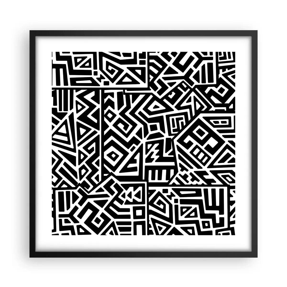 Pôster com moldura preta - Composição pré-colombiana - 50x50 cm