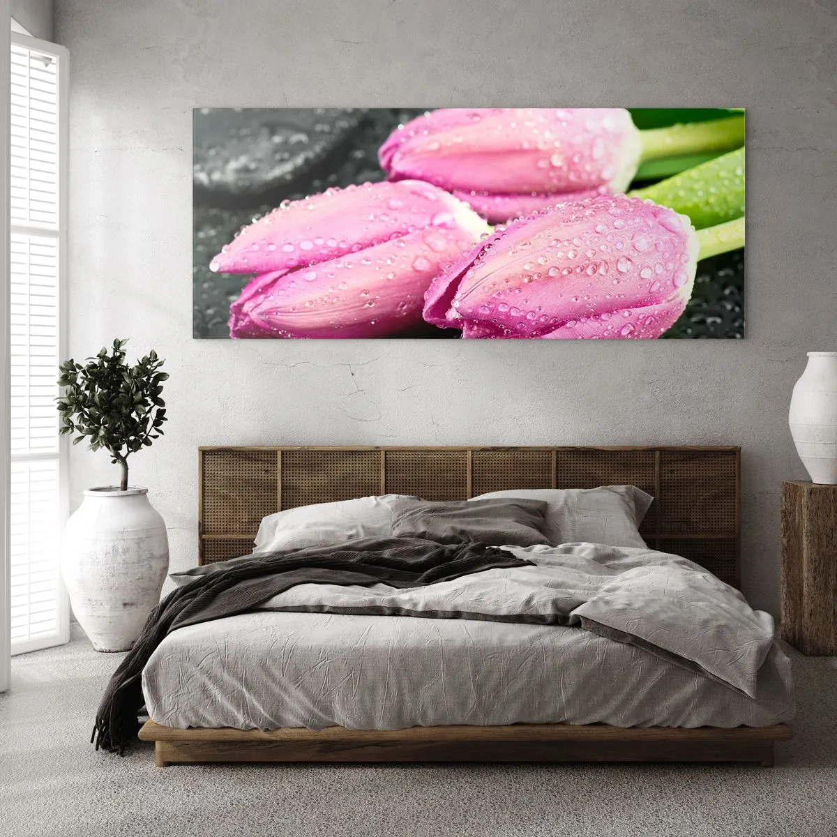 Quadro em vidro - Trio lilás três em pedra - 90x30 cm