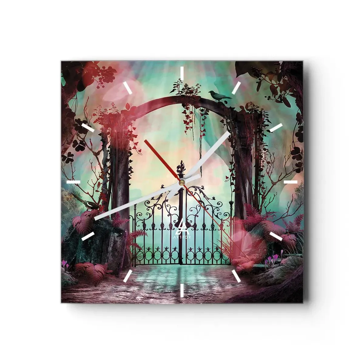 Relógio de parede - Relógio em vidro - Jardim secreto - 30x30 cm