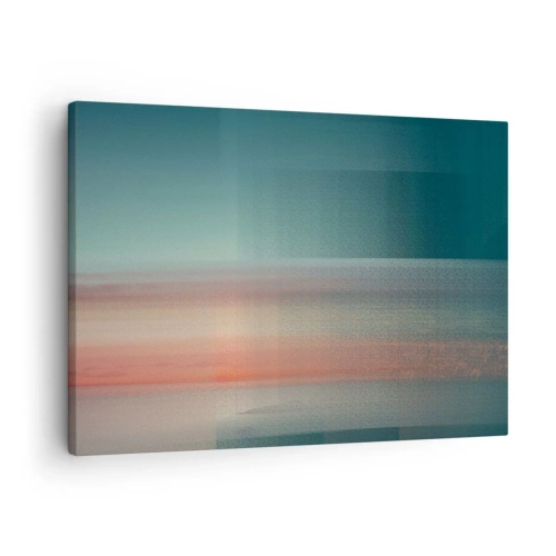 Quadro em tela - Um pôr do sol em tons pastéis sobre um horizonte calmo - 70x50cm - Resumo: ondas de luz - Decoração de parede moderna para a sala de estar e quarto ARTTOR