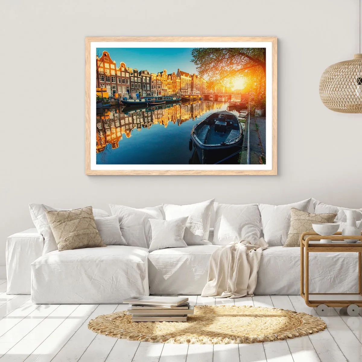 Pôster com moldura de carvalho claro - Manhã em Amsterdã - 100x70 cm