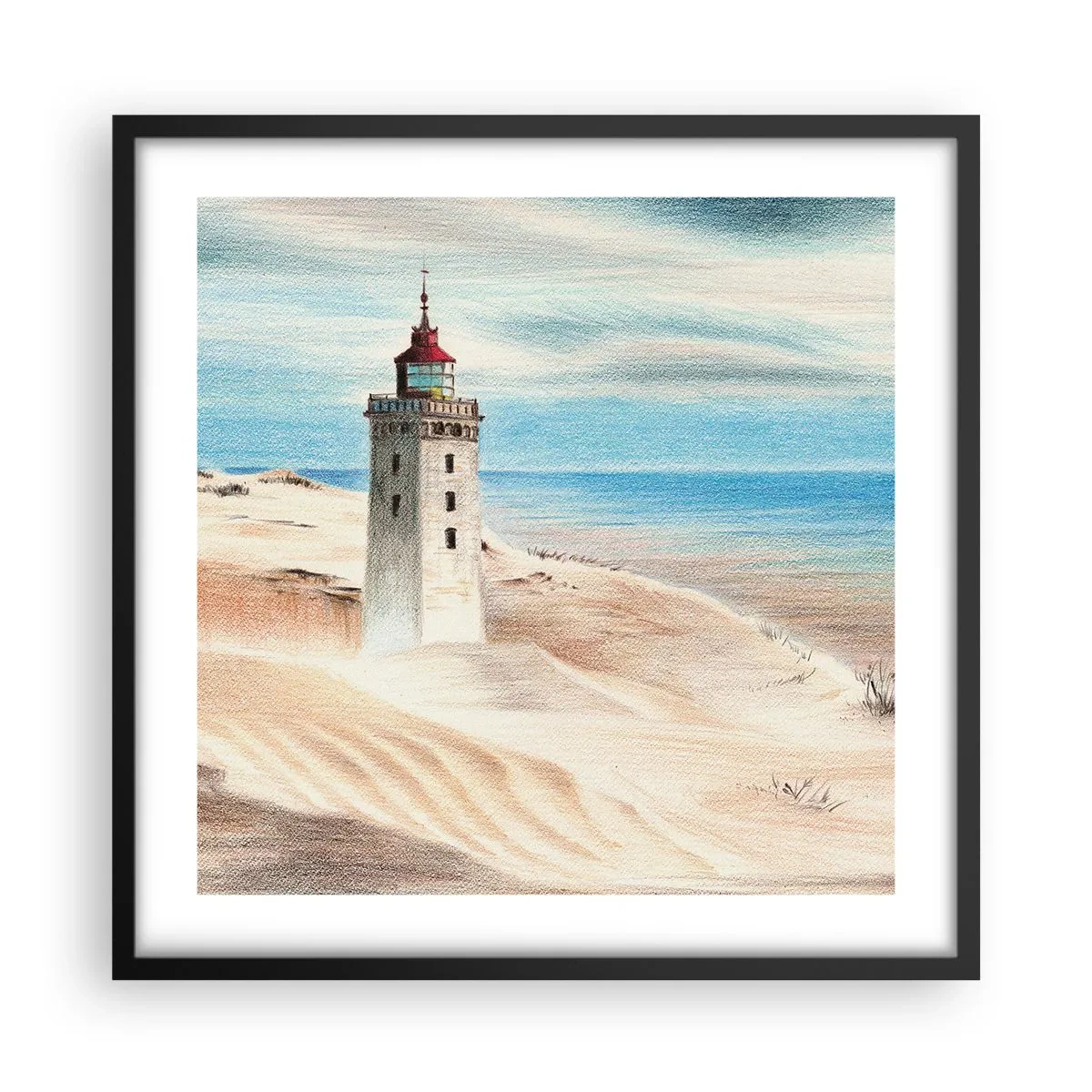 Pôster com moldura preta - Sempre a olhar para o mar - 50x50 cm