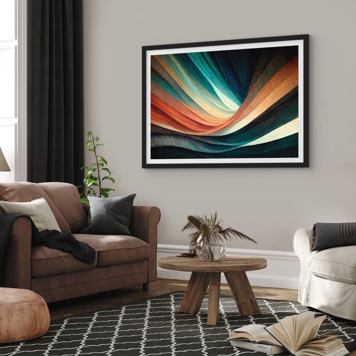 Pôster com moldura preta - Tecido de cores - 100x70 cm