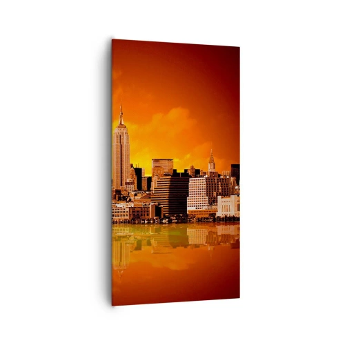 Quadro em tela - Panorama metropolitano em amarelo e bronze - 65x120 cm