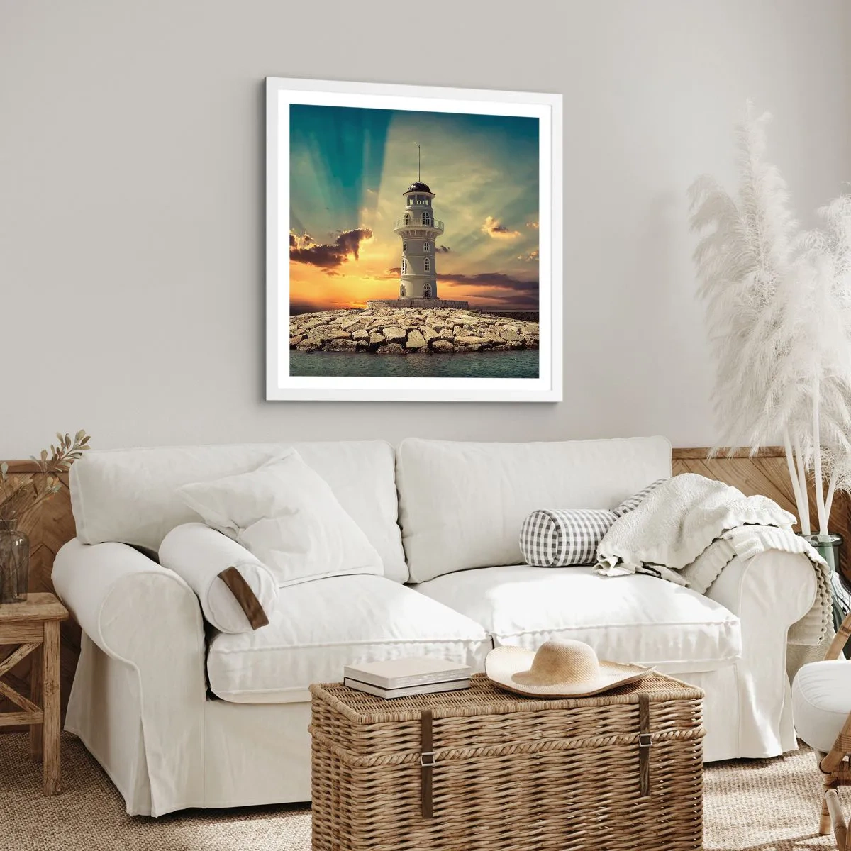 Pôster em moldura branca - Luz - Bondade - Beleza - 40x40 cm