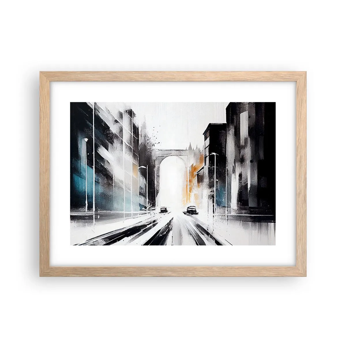 Pôster com moldura de carvalho claro - Estudo da cidade: arquitetura e movimento - 40x30 cm