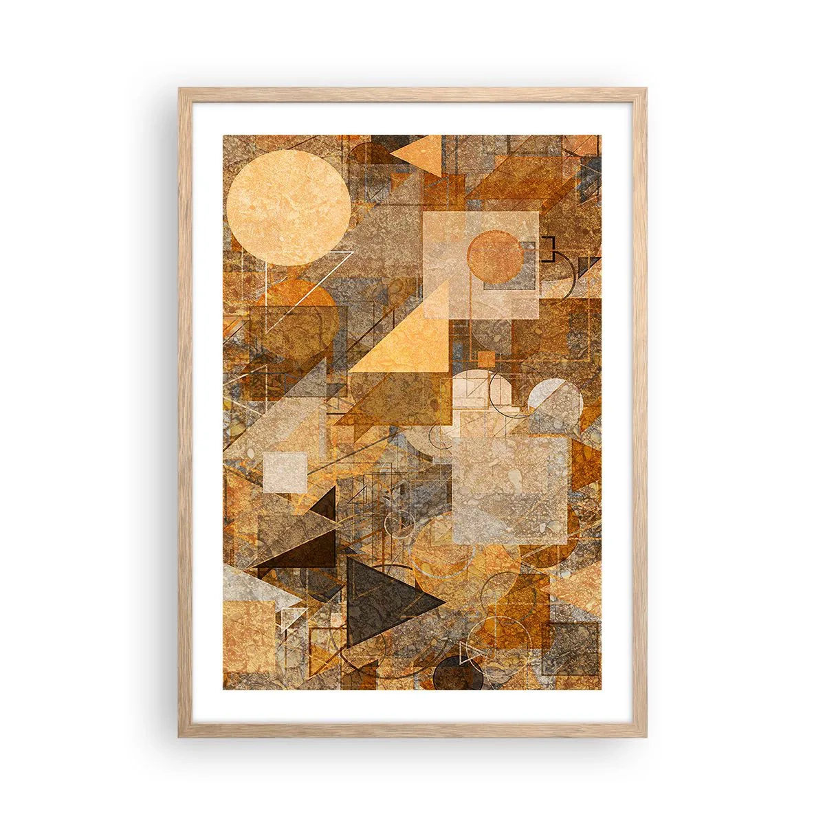 Pôster com moldura de carvalho claro - Estudo Cubista em Bronze - 50x70 cm