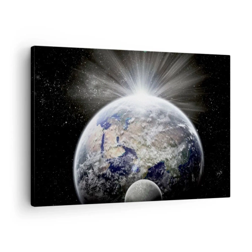 Quadro em tela - Terra e Lua iluminadas pelo brilho do espaço - 70x50cm - Em pleno esplendor - Decoração de parede moderna para a sala de estar e quarto ARTTOR