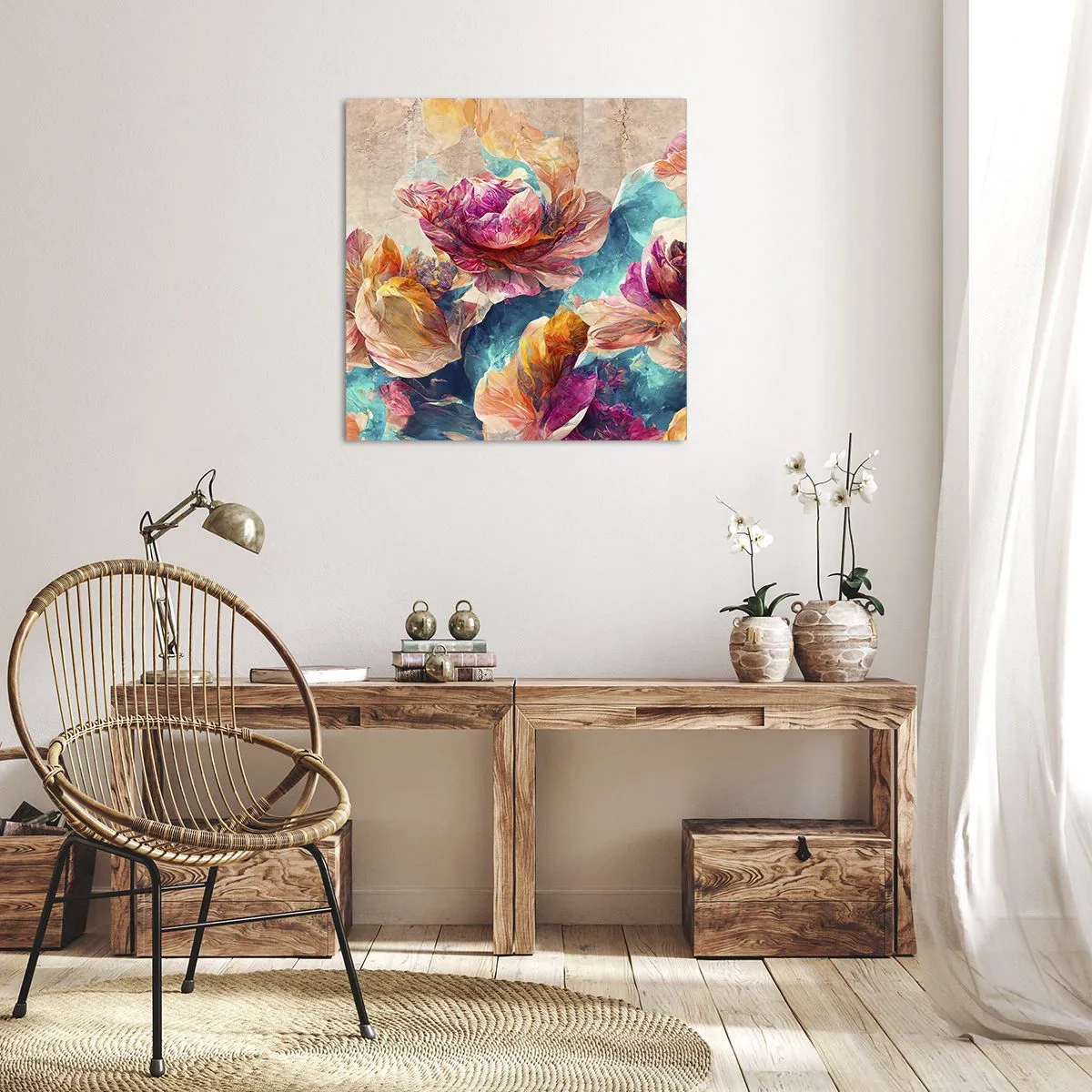 Quadro em tela - Esplendor colorido do buquê - 30x30 cm