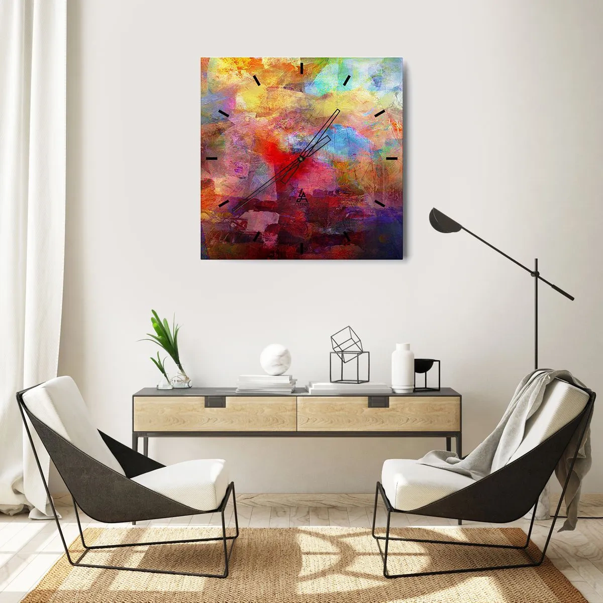 Relógio de parede - Relógio em vidro - Olhe para dentro do arco-íris - 30x30 cm