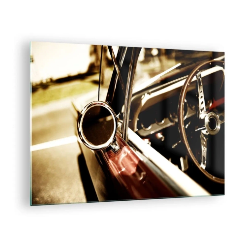 Quadro em vidro - Interior de carro clássico em estilo retrô - 70x50cm - Um carro com alma - Decoração de parede moderna para a sala de estar e quarto ARTTOR