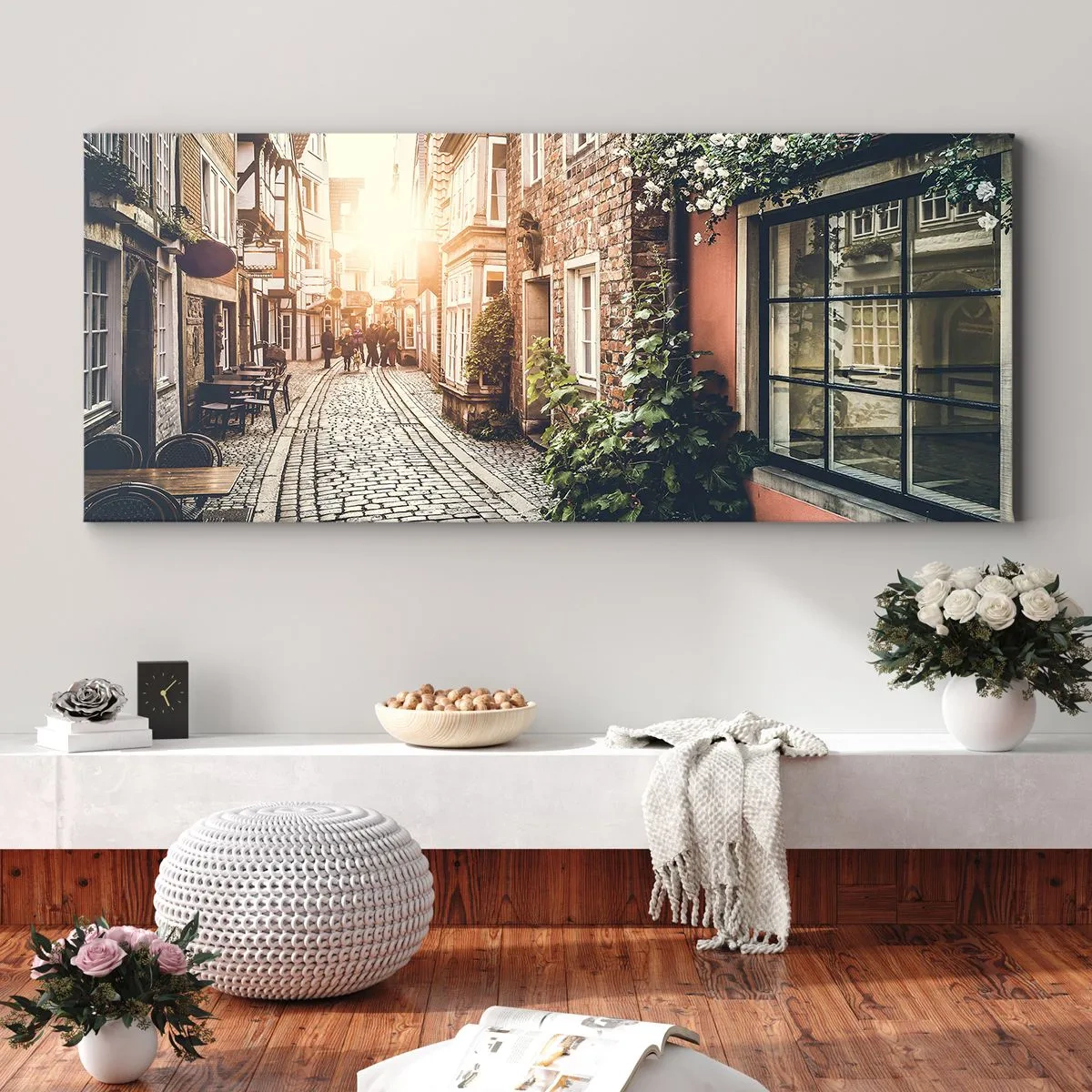 Quadro em tela - Beco rosa em brilho rosa - 100x40 cm