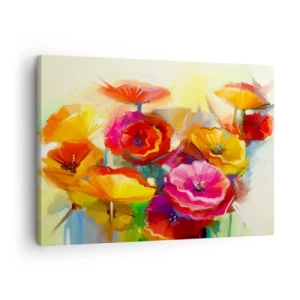 Quadro em tela - Flores abstratas coloridas em um fundo claro - 70x50cm - Não só vermelho - Decoração de parede moderna para a sala de estar e quarto ARTTOR