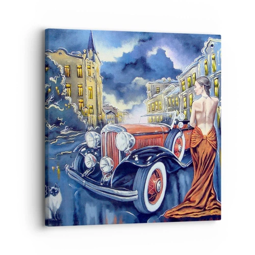 Quadro em tela - Música instrumental em azul e coral - 30x30 cm