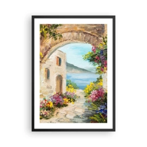 Pôster com moldura preta - Arco de pedra com vista para o mar - 50x70cm - O encanto da província costeira - Decoração de parede moderna para a sala de estar e quarto ARTTOR