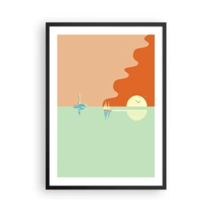 Pôster com moldura preta - Um pôr do sol minimalista com um veleiro ao fundo - 50x70cm - Uma paisagem marítima perfeita - Decoração de parede moderna para a sala de estar e quarto ARTTOR