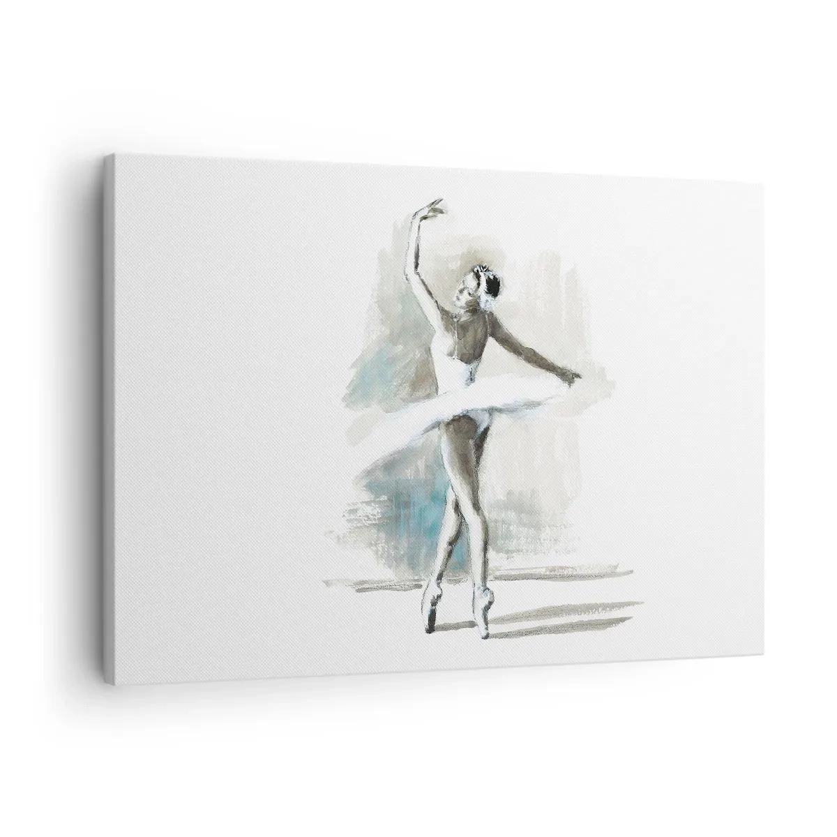 Quadro em tela - Uma bailarina em pose de balé sobre um fundo de delicados tons de aquarela. - 70x50cm - Encantada num cisne - Decoração de parede moderna para a sala de estar e quarto ARTTOR