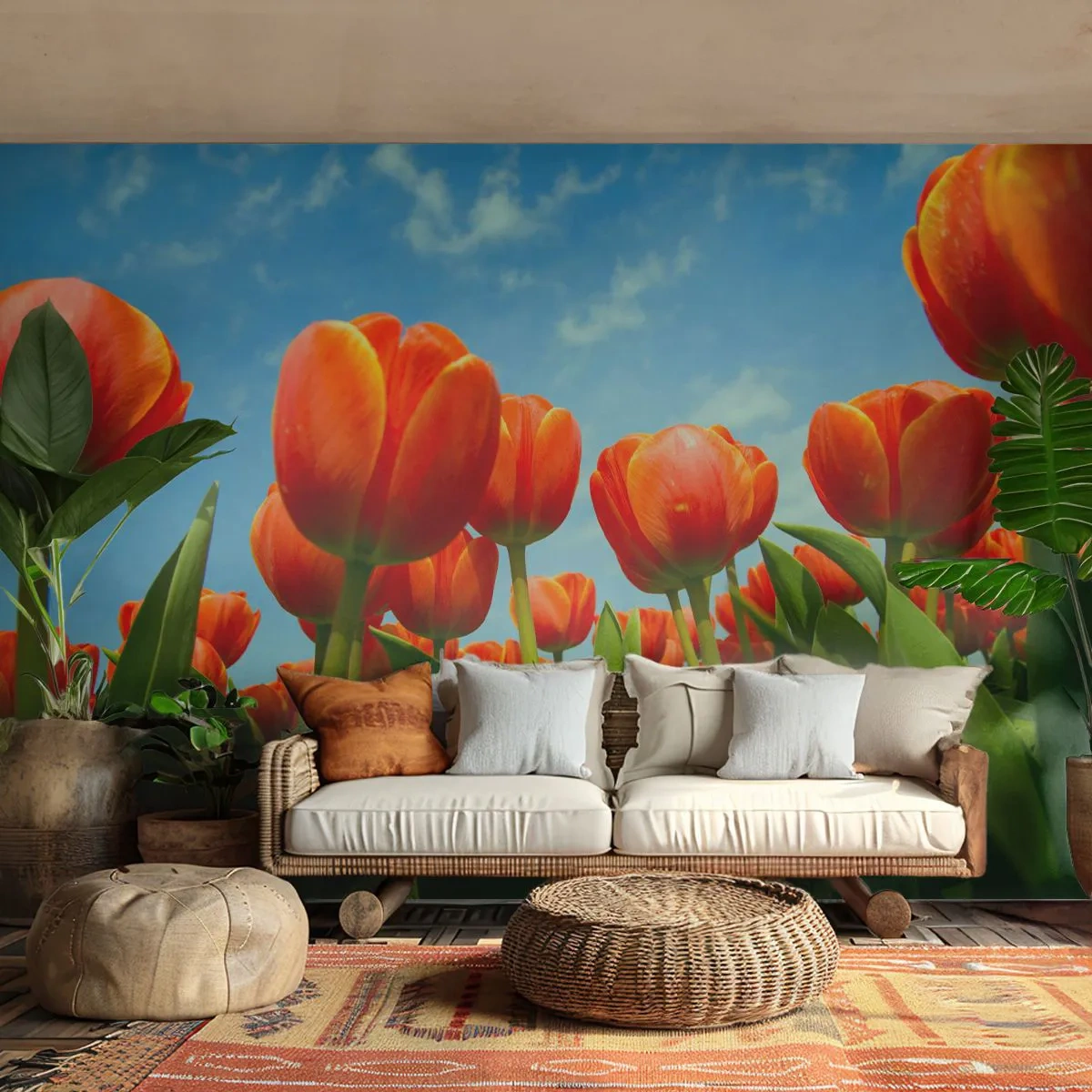 Papel de Parede Standard Eco - Além do céu azul, nada mais é necessário na vida - Flores, Tulipas, Natureza - 450x315 cm