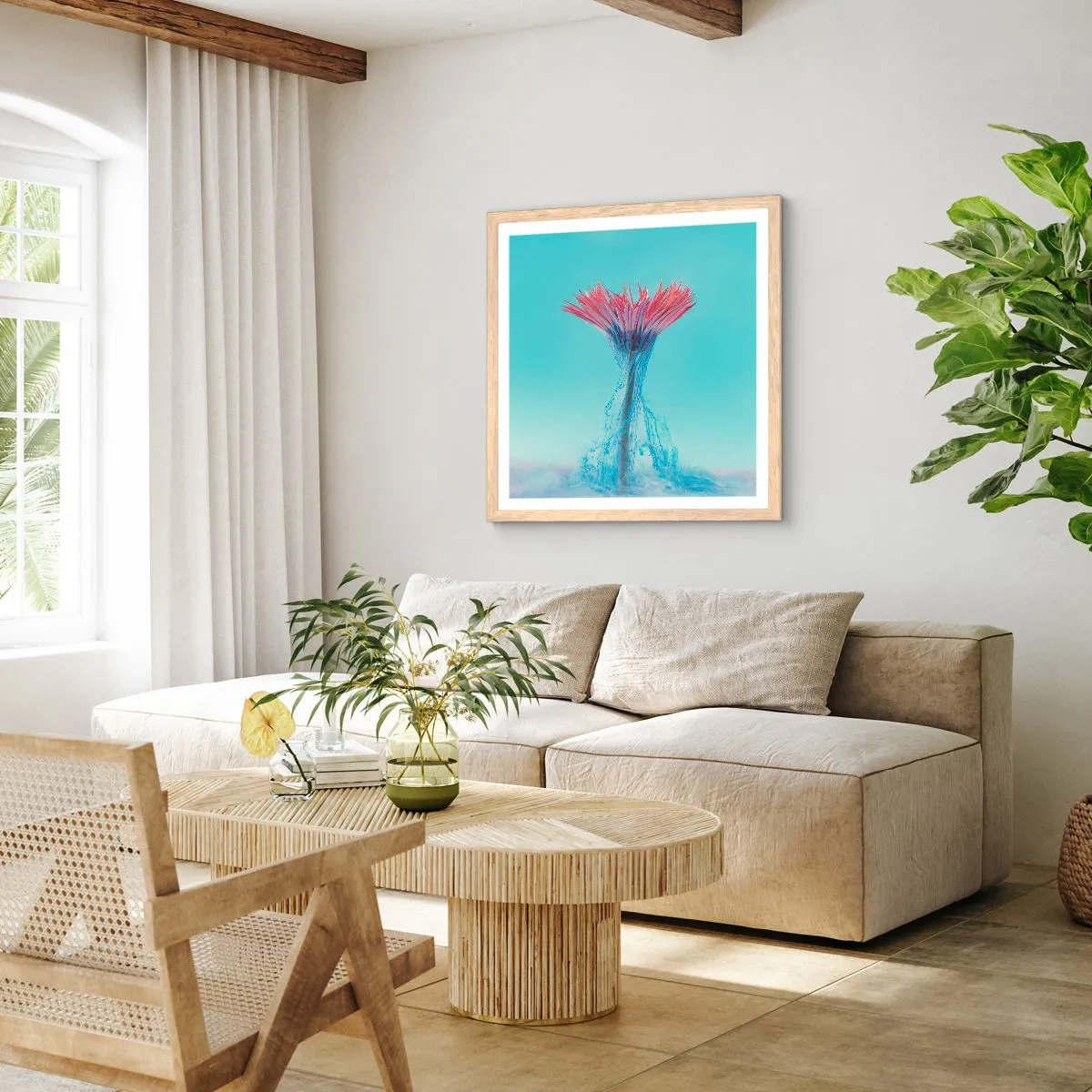 Pôster com moldura de carvalho claro - Num abraço revigorante - 50x50 cm