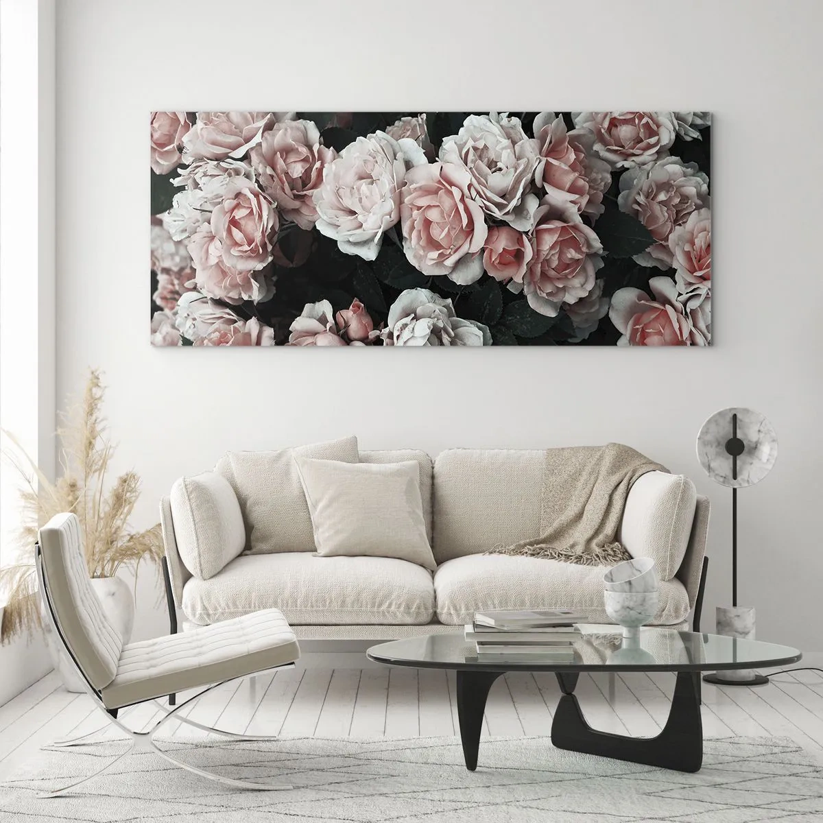 Quadro em vidro - Conjuntos de rosas - 90x30 cm