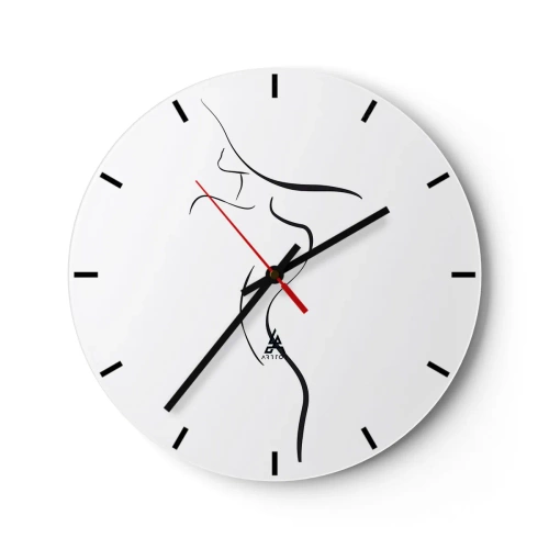 Relógio de parede - Relógio em vidro - Contorno minimalista de um corpo feminino em um fundo branco - 30x30cm - Elusiva como uma onda - Decoração de parede moderna para a sala de estar, cozinha e quarto ARTTOR