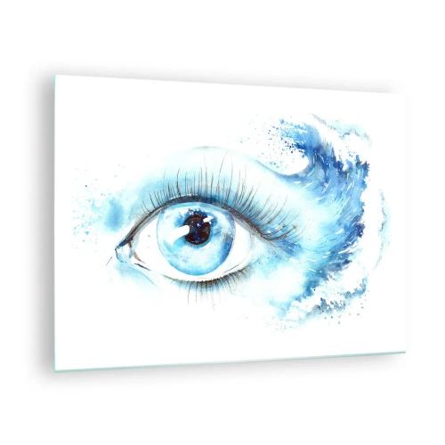 Quadro em vidro - Olho azul em aquarela artística - 70x50cm - Mergulho no olhar azul - Decoração de parede moderna para a sala de estar e quarto ARTTOR