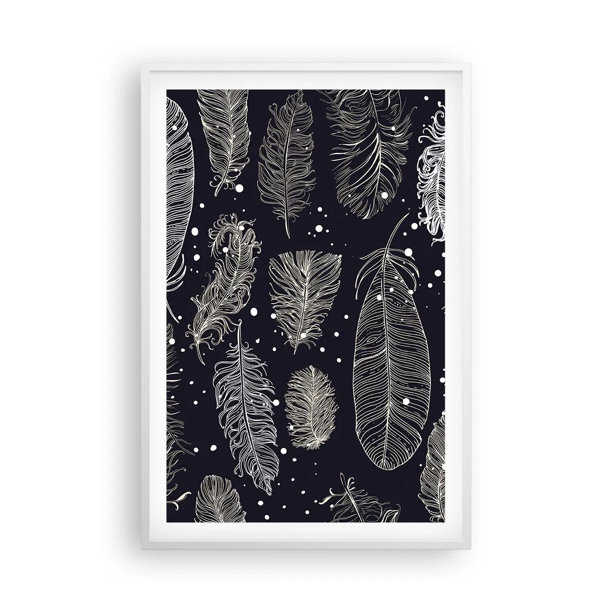 Pôster em moldura branca - Rendas de penas - 61x91 cm