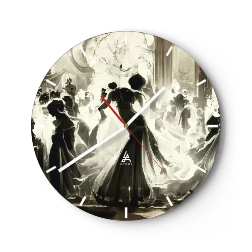 Relógio de parede - Relógio em vidro - Figuras mascaradas dançando em um interior elegante - 30x30cm - O grande baile de máscaras - Decoração de parede moderna para a sala de estar, cozinha e quarto ARTTOR