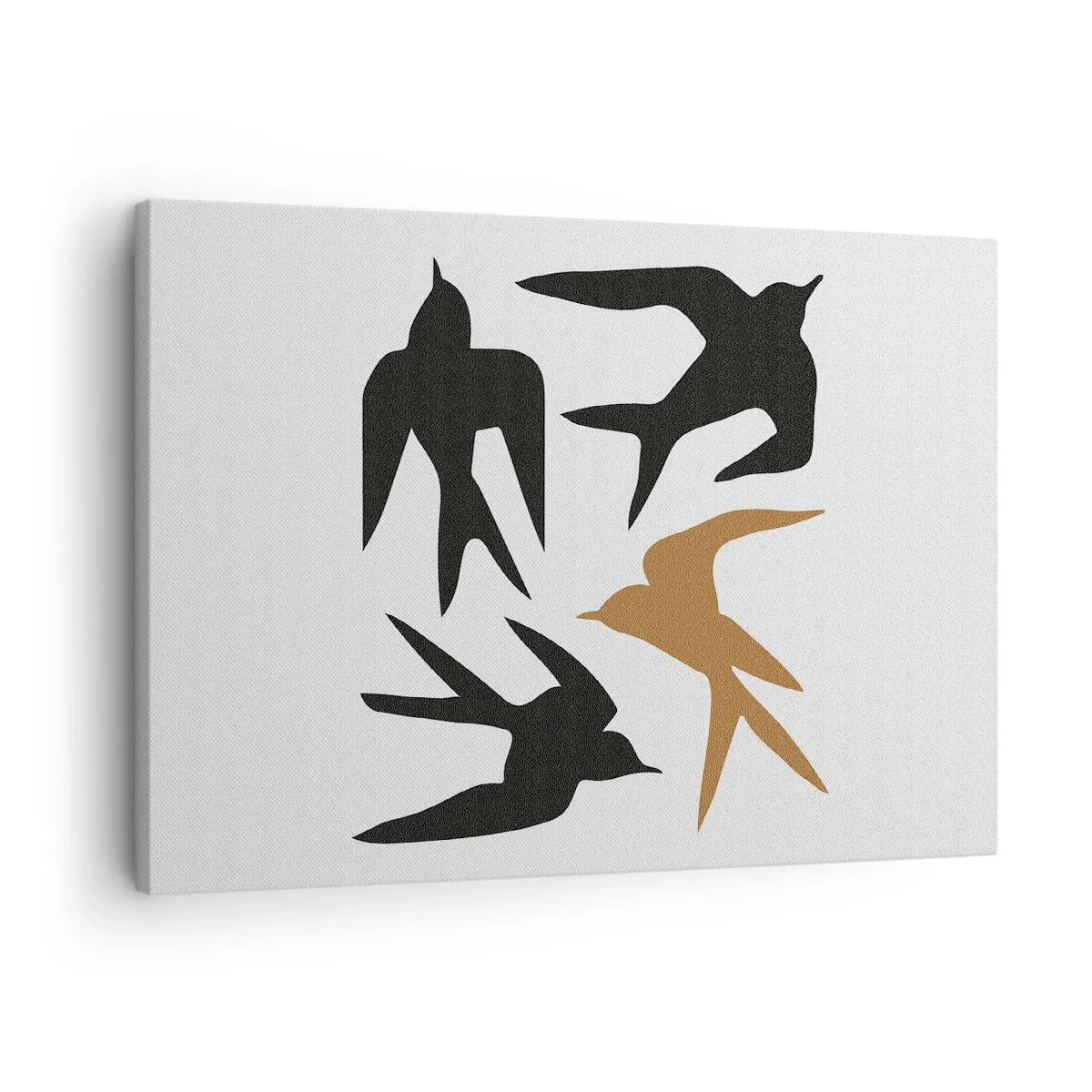 Quadro em tela - Silhuetas de andorinhas em preto e dourado - 70x50cm - Engula a diversão - Decoração de parede moderna para a sala de estar e quarto ARTTOR
